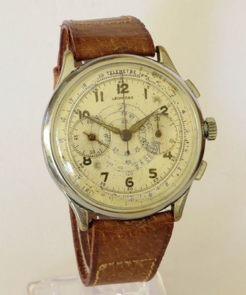 fig 1. Gents 1940s Leonidas chronograph wrist watch