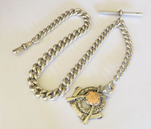 Antique Silver Watch Chain and Rifle Fob