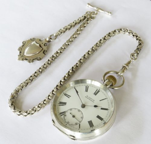 fig 1. Antique silver pocket watch and chain