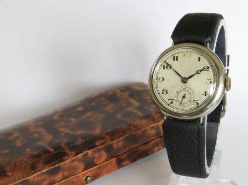 1924 Mid-size Silver Wrist Watch with Guilloche Dial