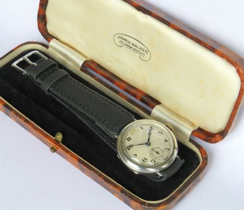 fig 1. 1924 mid-size silver wrist watch with Guilloche dial