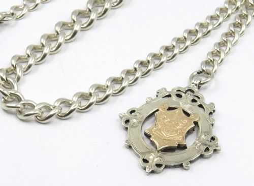 fig 1. Antique silver watch chain and Aberdeen football fob