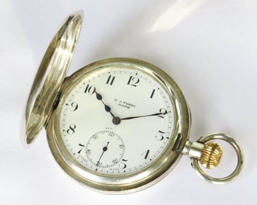 fig 1. Antique Zenith silver half hunter pocket watch, 1919