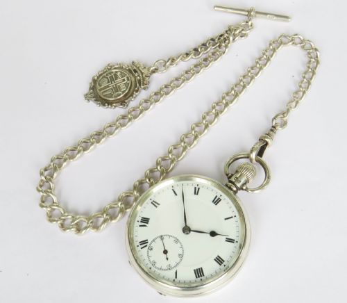 fig 1. Antique silver Recordpocket watch and chain