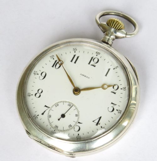 fig 1. Antique silver Omega pocket watch, c1900