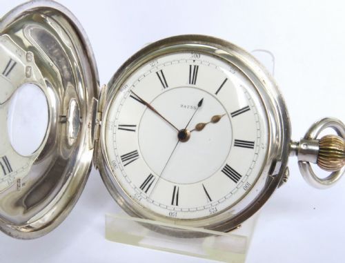 fig 1. Antique English silver chrono hunter pocket watch