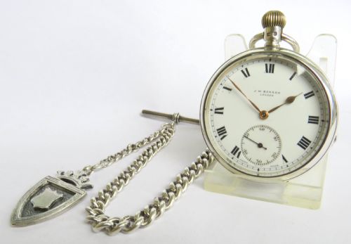 Antique J W Benson Silver Pocket Watch and Chain