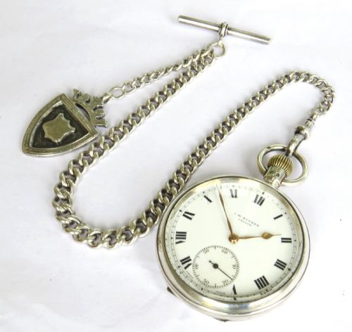 fig 1. Antique J W Benson silver pocket watch and chain