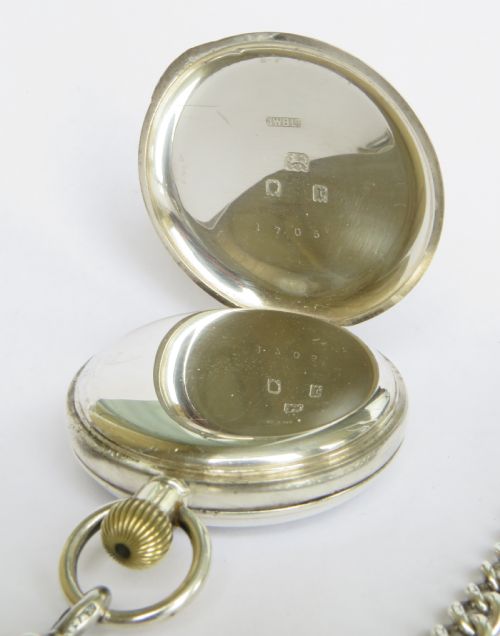 fig 2. Antique J W Benson silver pocket watch and chain