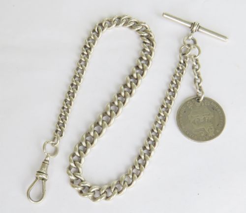 Antique Silver Pocket Watch Chain and Fob