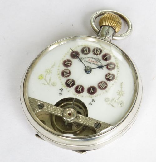 fig 1. Antique silver Hebdomas Patent pocket watch, 1919