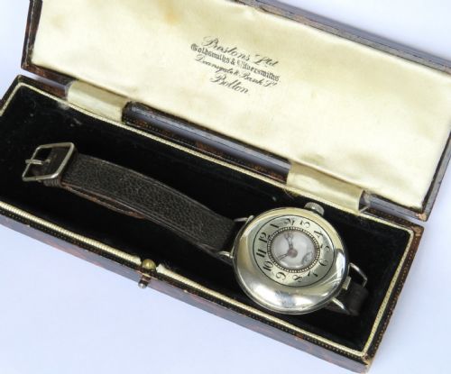 fig 1. Antique silver half hunter wrist watch, 1916