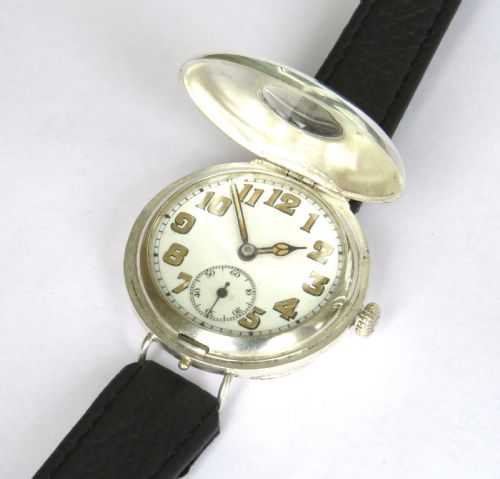 fig 1. Antique silver half hunter wrist watch, 1916