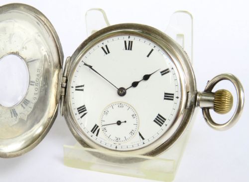 fig 1. Antique silver half hunter pocket watch, Glasgow 1917