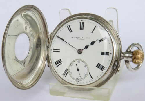 fig 1. Antique silver half hunter pocket watch, 1909
