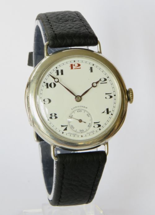 fig 1. Antique silver Longines trench wrist watch, 1933