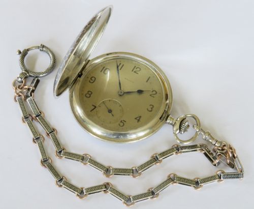 fig 1. Antique niello ware Favor full hunter pocket watch and chain