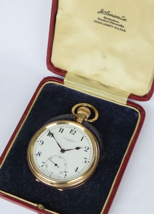 fig 1. Antique J W Benson pocket watch and box
