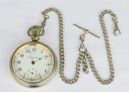 fig 1. Large antique Illinois pocket watch and chain