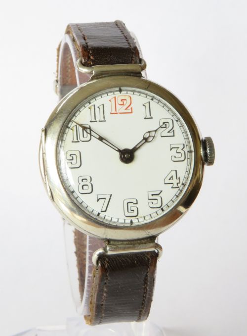 fig 1. Antique silver Buren trench watch, WW1
