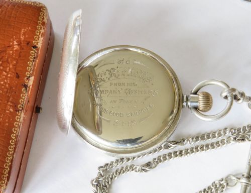 fig 2. Antique silver Omega pocket watch and chain
