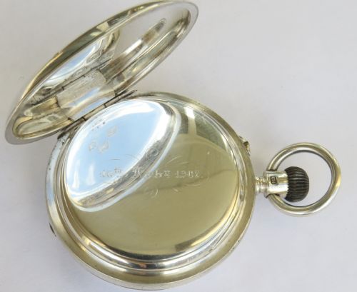 fig 2. J W Benson ‘The Bank’ silver half hunter pocket watch