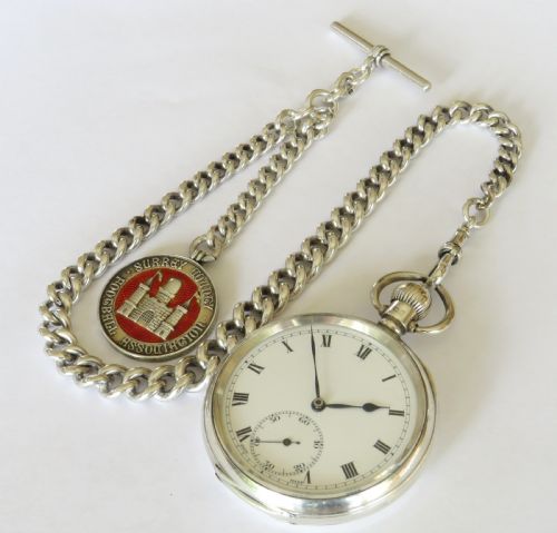 fig 1. Antique silver Syren pocket watch & football fob