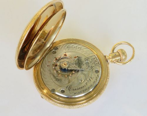 fig 3. Antique Waltham Crescent St hunter railroad pocket watch
