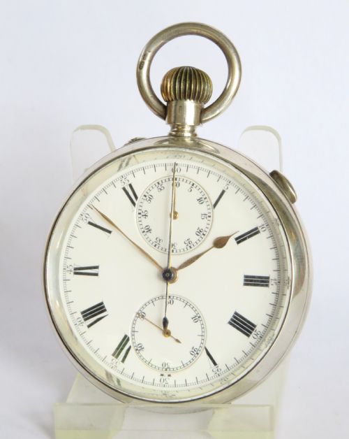 antique silver lecoultre split second chronograph pocket watch - CATEGORY: ANTIQUE WATCHES - DATED 1910