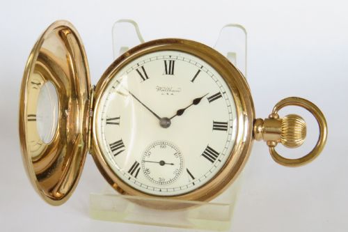 fig 1. Antique Waltham Traveler half hunter pocket watch