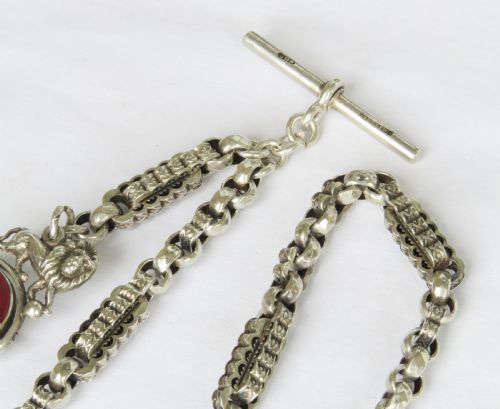 VICTORIAN SILVER WATCH CHAIN AND LION SWIVEL FOB - ADDITIONAL PHOTO 2