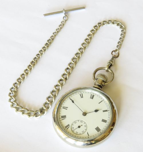 fig 1. Antique Waltham Traveler pocket watch and chain