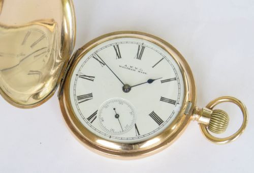 fig 1. Antique Waltham full hunter pocket watch, 1890s