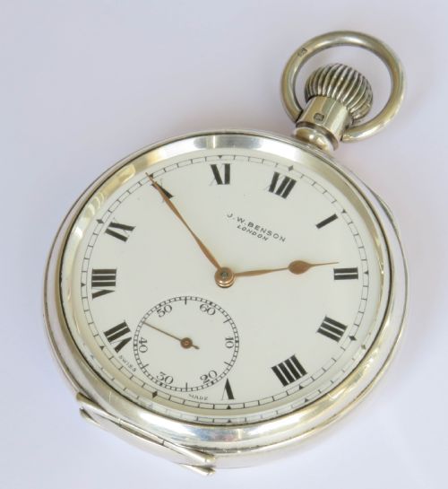 fig 1. 1941 silver J W Benson pocket watch