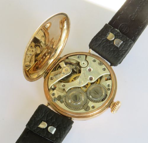fig 2. Gents 9ct gold Béguelin wrist watch, Royal Marines, 1917