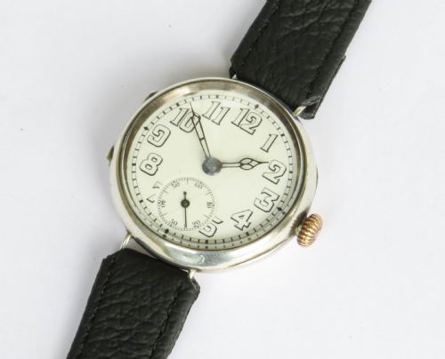 fig 1. Gents antique silver trench watch, 1914