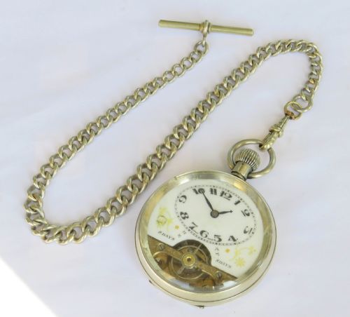 fig 1. Antique Hebdomas pocket watch and chain
