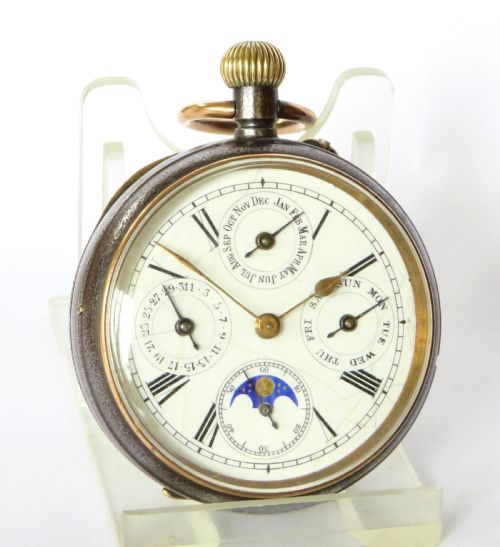 fig 1. Antique gun metal calendar pocket watch

