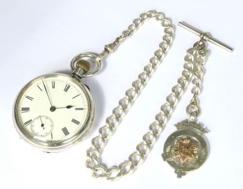 fig 1. Antique silver Lancashire Watch Co pocket watch and chain