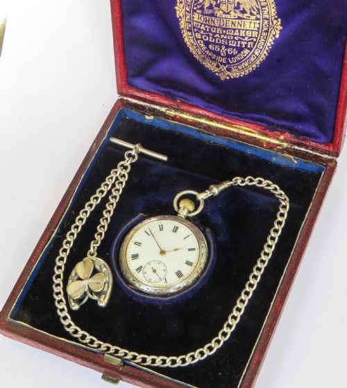 fig 1. Antique silver fob watch and chain