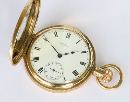 fig 1. Antique Waltham half hunter pocket watch, 1903