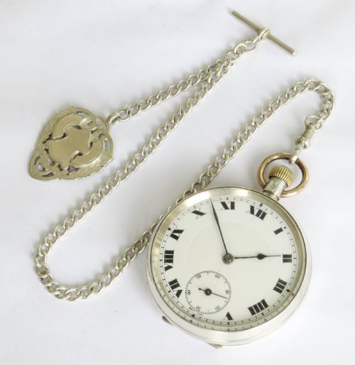 fig 1. Antique silver Dimier pocket watch and chain