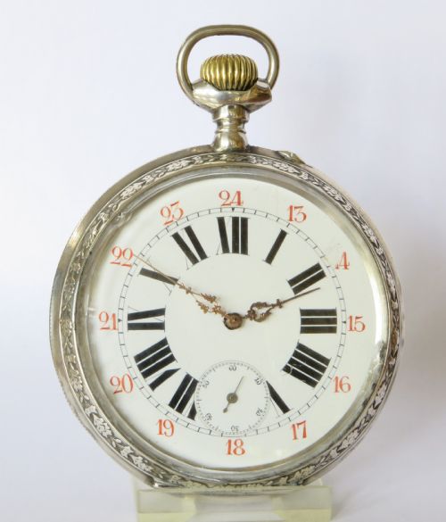 fig 1. Antique silver Goliath pocket watch, steam loco