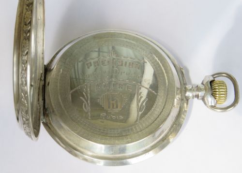 fig 2. Antique silver Goliath pocket watch, steam loco