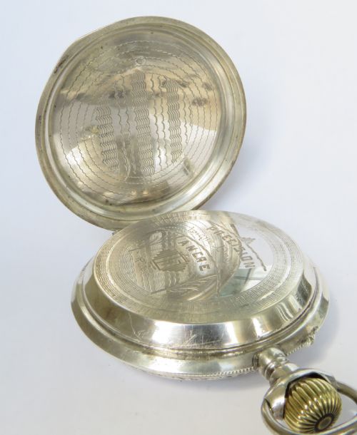 fig 3. Antique silver Goliath pocket watch, steam loco