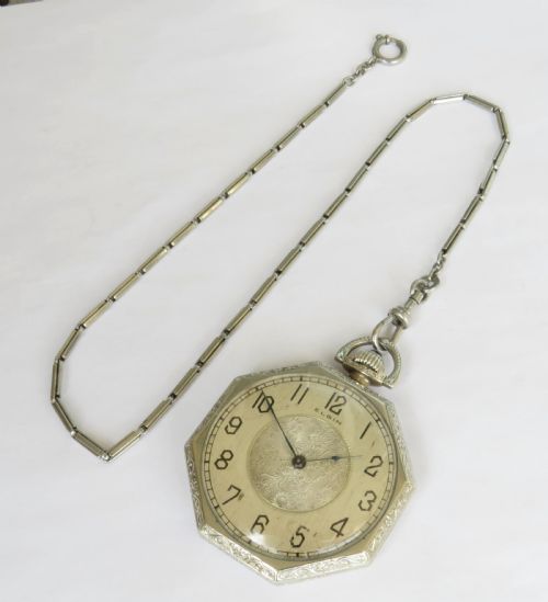 fig 1. Antique Elgin pocket watch and chain