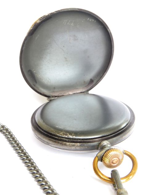 fig 1. 1940s gun metal pocket watch by Rotherham & Sons