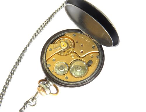 fig 2. 1940s gun metal pocket watch by Rotherham & Sons