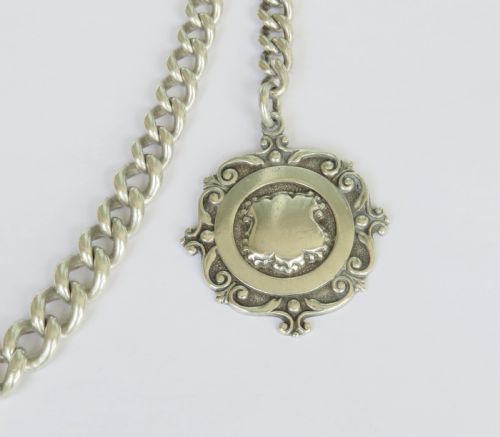fig 1. Antique silver pocket watch chain and fob