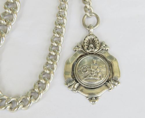 fig 2. Antique silver watch chain & Royal Navy fob